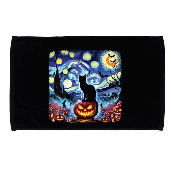 Halloween Van Gogh Starry Night Black Cat Pumpkins Bats Microfiber Hand Towel