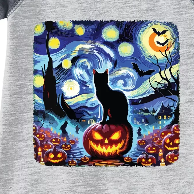 Halloween Van Gogh Starry Night Black Cat Pumpkins Bats Infant Baby Jersey Bodysuit