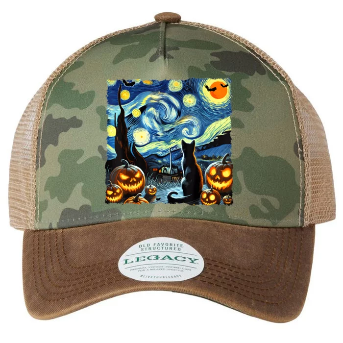 Halloween Van Gogh Starry Night Black Cat Legacy Tie Dye Trucker Hat