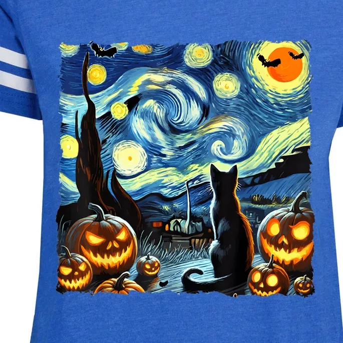 Halloween Van Gogh Starry Night Black Cat Enza Ladies Jersey Football T-Shirt