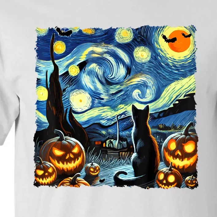 Halloween Van Gogh Starry Night Black Cat Tall T-Shirt