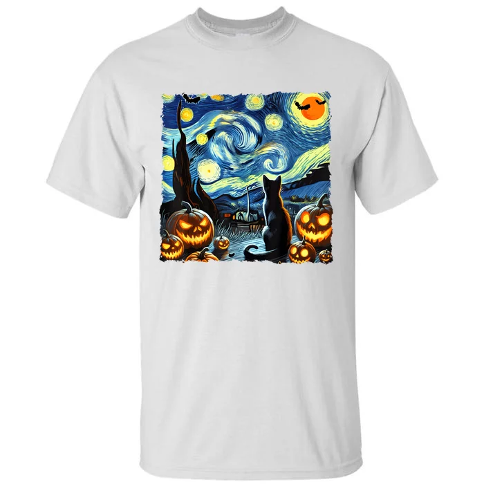 Halloween Van Gogh Starry Night Black Cat Tall T-Shirt