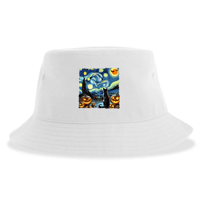 Halloween Van Gogh Starry Night Black Cat Sustainable Bucket Hat