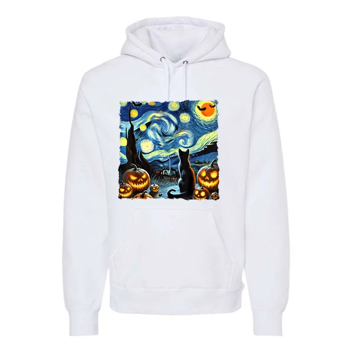 Halloween Van Gogh Starry Night Black Cat Premium Hoodie