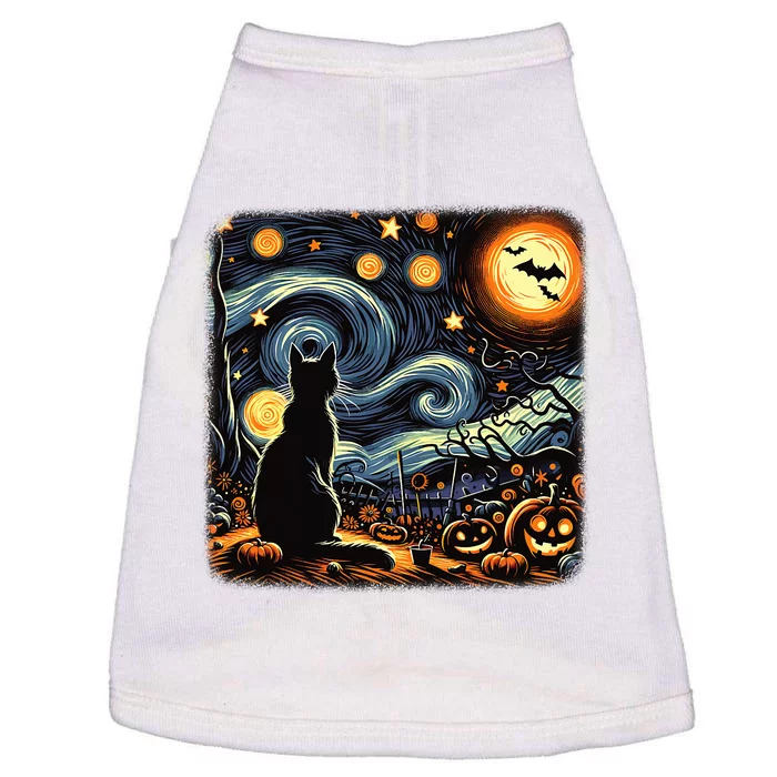 Halloween Van Gogh Starry Night Black Cat Pumpkins Bat Doggie Tank