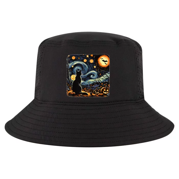 Halloween Van Gogh Starry Night Black Cat Pumpkins Bats Cool Comfort Performance Bucket Hat