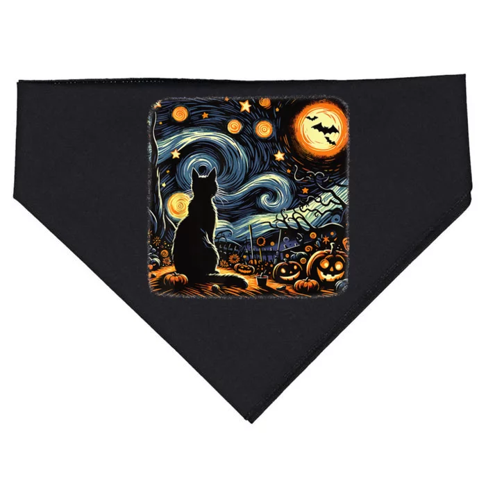 Halloween Van Gogh Starry Night Black Cat Pumpkins Bats USA-Made Doggie Bandana