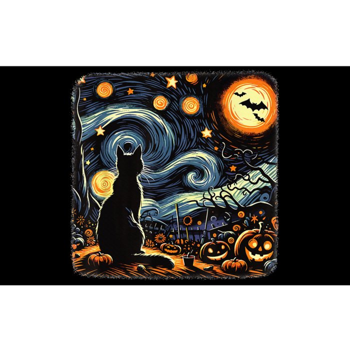 Halloween Van Gogh Starry Night Black Cat Pumpkins Bats Bumper Sticker