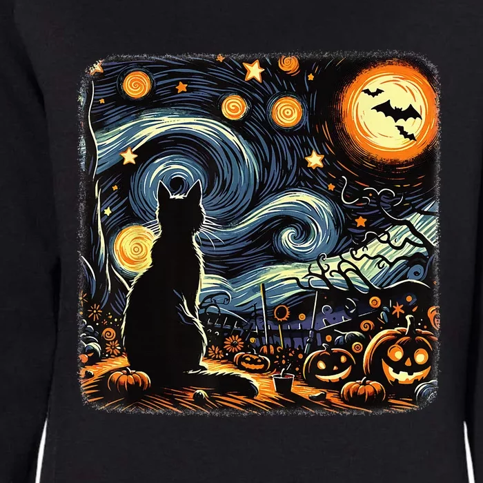 Halloween Van Gogh Starry Night Black Cat Pumpkins Bats Womens California Wash Sweatshirt