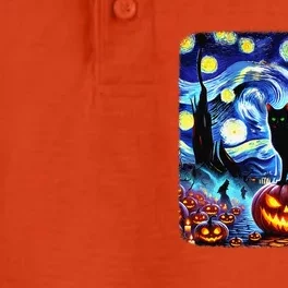 Halloween Van Gogh Starry Night Black Cat Pumpkins Bats Gift Dry Zone Grid Performance Polo