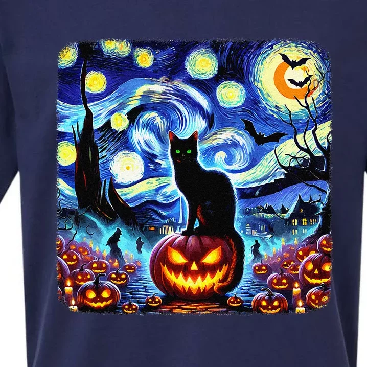 Halloween Van Gogh Starry Night Black Cat Pumpkins Bats Gift Sueded Cloud Jersey T-Shirt