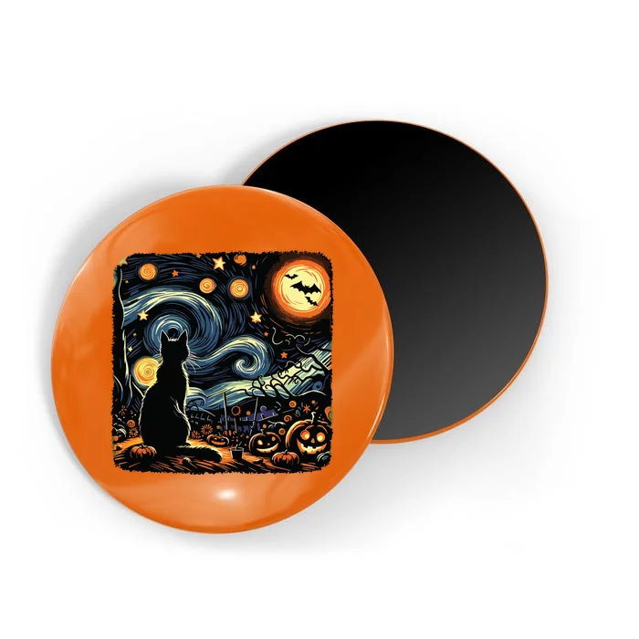 Halloween Van Gogh Starry Night Black Cat Pumpkins Bats Magnet