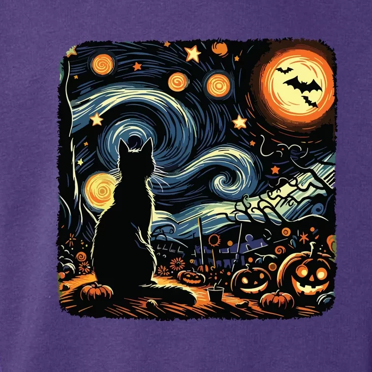 Halloween Van Gogh Starry Night Black Cat Pumpkins Bats Toddler Hoodie