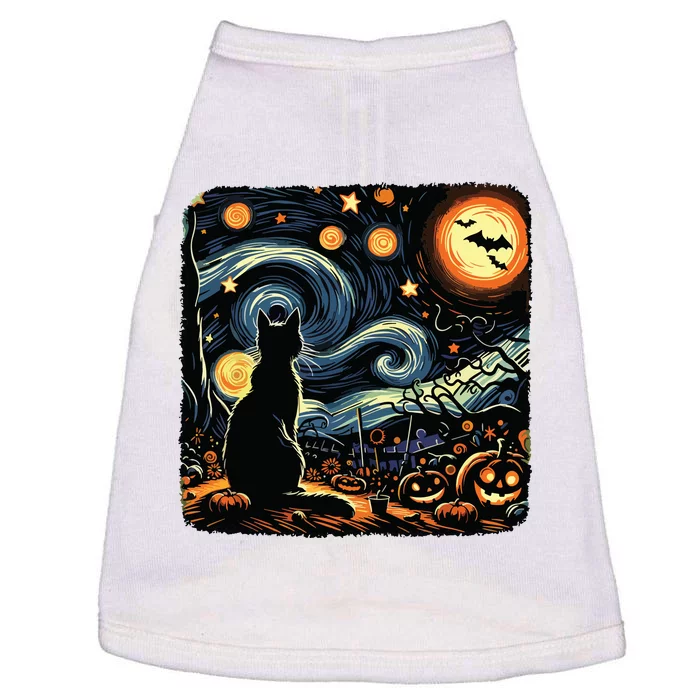 Halloween Van Gogh Starry Night Black Cat Pumpkins Bats Doggie Tank