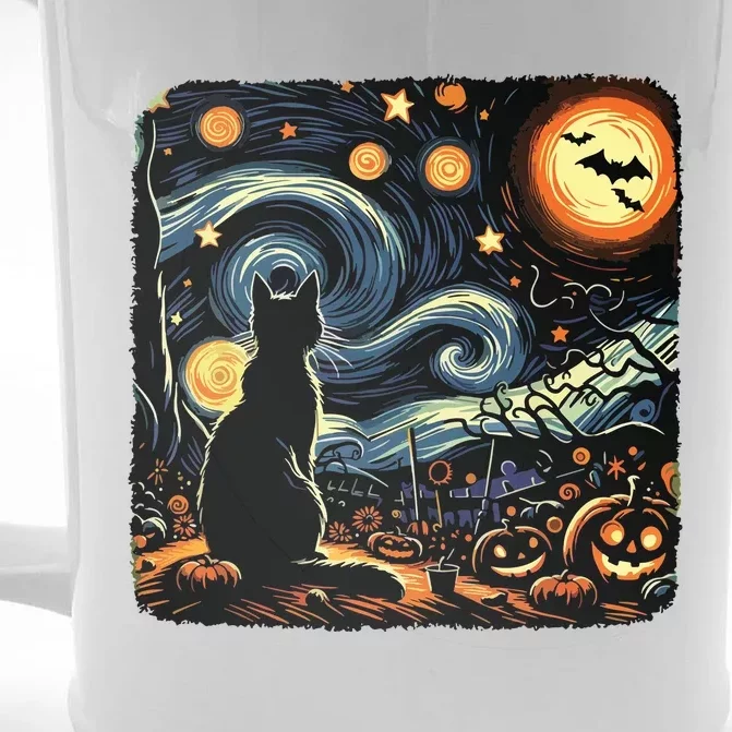 Halloween Van Gogh Starry Night Black Cat Pumpkins Bats Front & Back Beer Stein