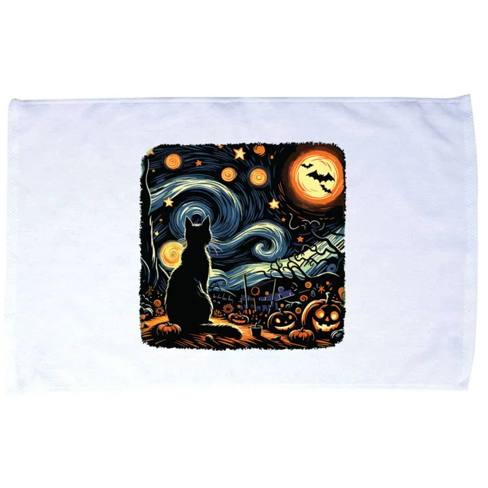 Halloween Van Gogh Starry Night Black Cat Pumpkins Bats Microfiber Hand Towel