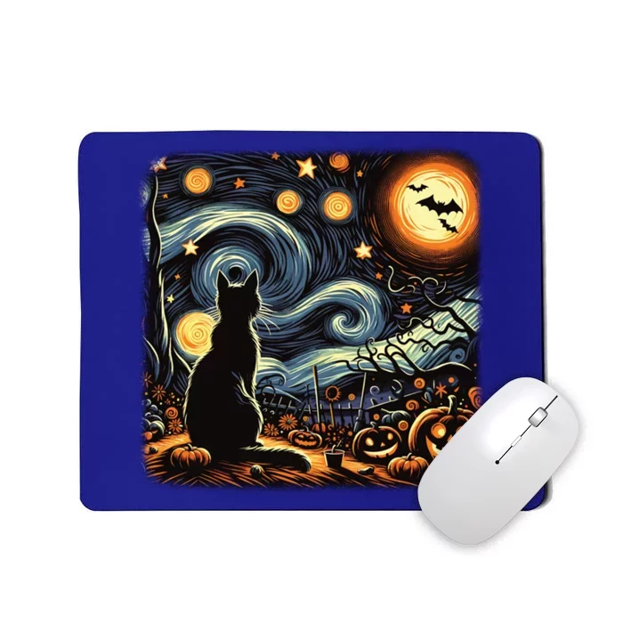 Halloween Van Gogh Starry Night Black Cat Pumpkins Bats Gift Mousepad