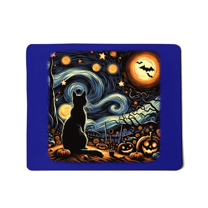 Halloween Van Gogh Starry Night Black Cat Pumpkins Bats Gift Mousepad