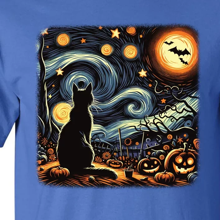 Halloween Van Gogh Starry Night Black Cat Pumpkins Bats Gift Tall T-Shirt