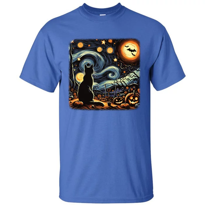 Halloween Van Gogh Starry Night Black Cat Pumpkins Bats Gift Tall T-Shirt