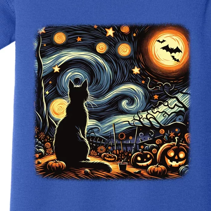 Halloween Van Gogh Starry Night Black Cat Pumpkins Bats Gift Baby Bodysuit