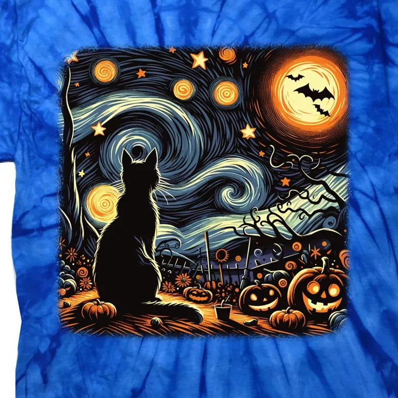 Halloween Van Gogh Starry Night Black Cat Pumpkins Bats Gift Tie-Dye T-Shirt