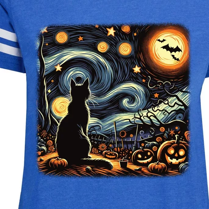 Halloween Van Gogh Starry Night Black Cat Pumpkins Bats Gift Enza Ladies Jersey Football T-Shirt