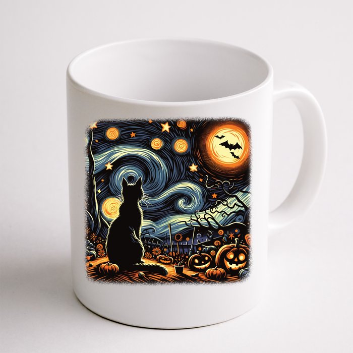 Halloween Van Gogh Starry Night Black Cat Pumpkins Bats Gift Front & Back Coffee Mug