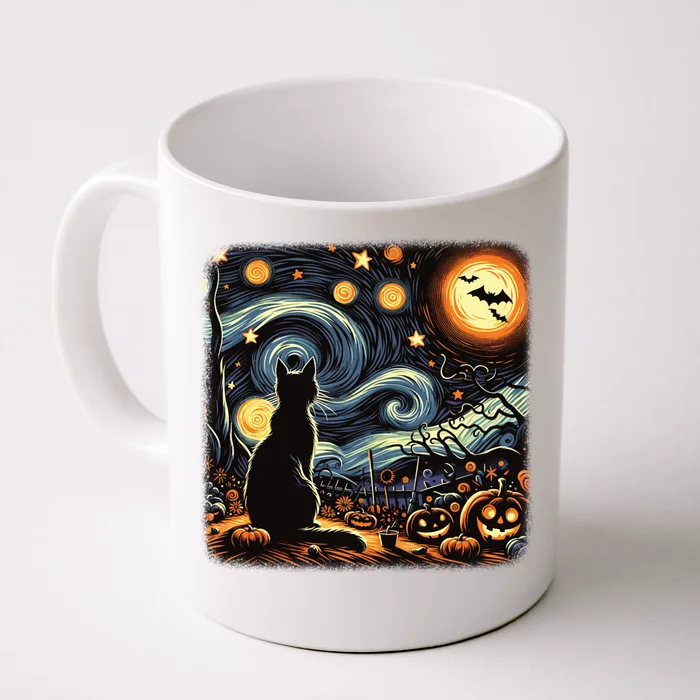 Halloween Van Gogh Starry Night Black Cat Pumpkins Bats Gift Front & Back Coffee Mug