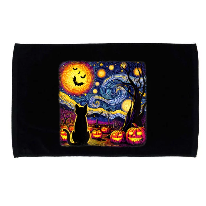 Halloween Van Gogh Starry Night Black Cat Pumpkins Bats Cute Gift Microfiber Hand Towel