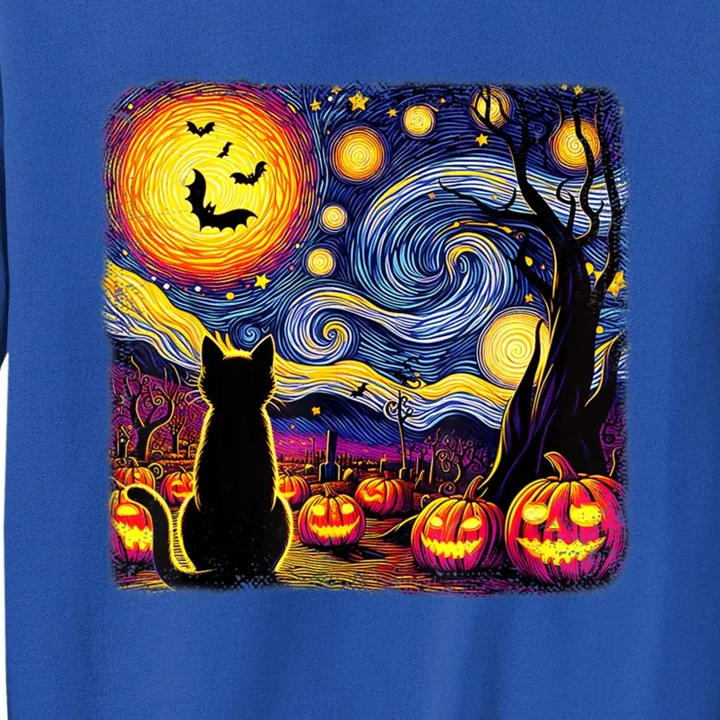 Halloween Van Gogh Starry Night Black Cat Pumpkins Bats Cute Gift Tall Sweatshirt