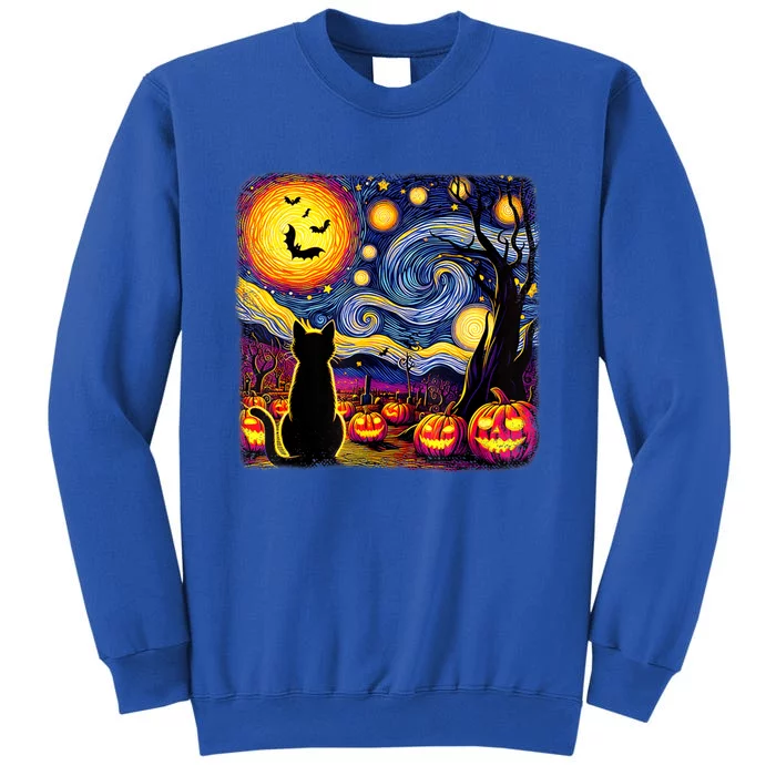 Halloween Van Gogh Starry Night Black Cat Pumpkins Bats Cute Gift Tall Sweatshirt