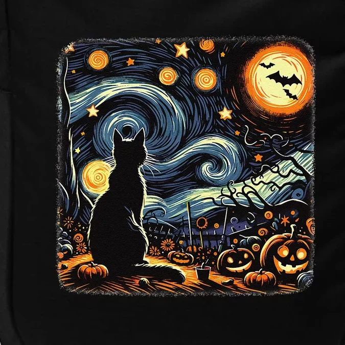 Halloween Van Gogh Starry Night Black Cat Pumpkins Bats Impact Tech Backpack