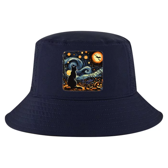 Halloween Van Gogh Starry Night Black Cat Pumpkins Bats Cool Comfort Performance Bucket Hat