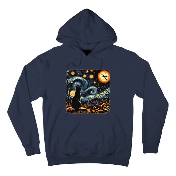 Halloween Van Gogh Starry Night Black Cat Pumpkins Bats Tall Hoodie