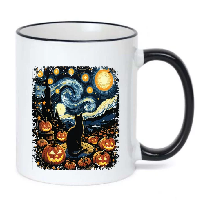 Halloween Van Gogh Starry Night Black Cat Pumpkins Black Color Changing Mug