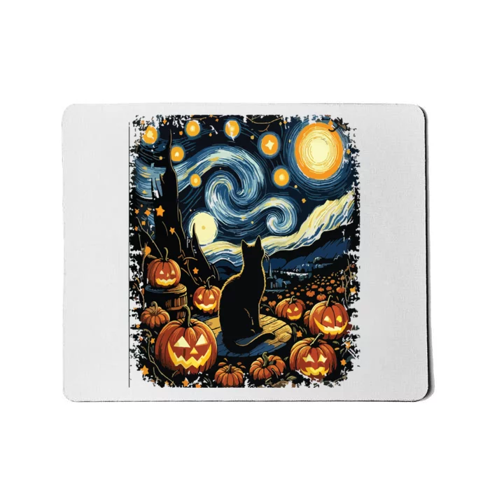 Halloween Van Gogh Starry Night Black Cat Pumpkins Mousepad