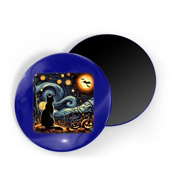 Halloween Van Gogh Starry Night Black Cat Pumpkins Bats Magnet