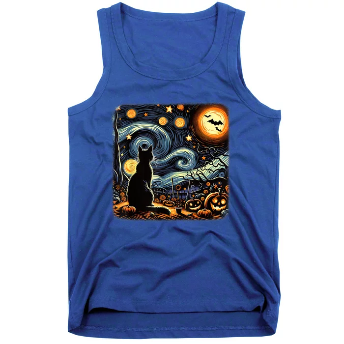 Halloween Van Gogh Starry Night Black Cat Pumpkins Bats Tank Top