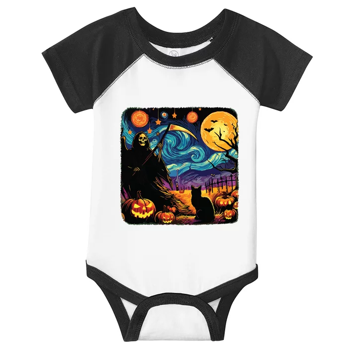 Halloween Van Gogh Starry Night Grim Reaper Pumpkins Cats Infant Baby Jersey Bodysuit