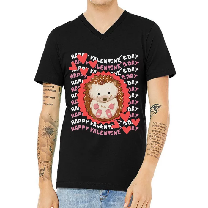 Happy Valentine's Hedgehog Valentine Teacher V-Neck T-Shirt