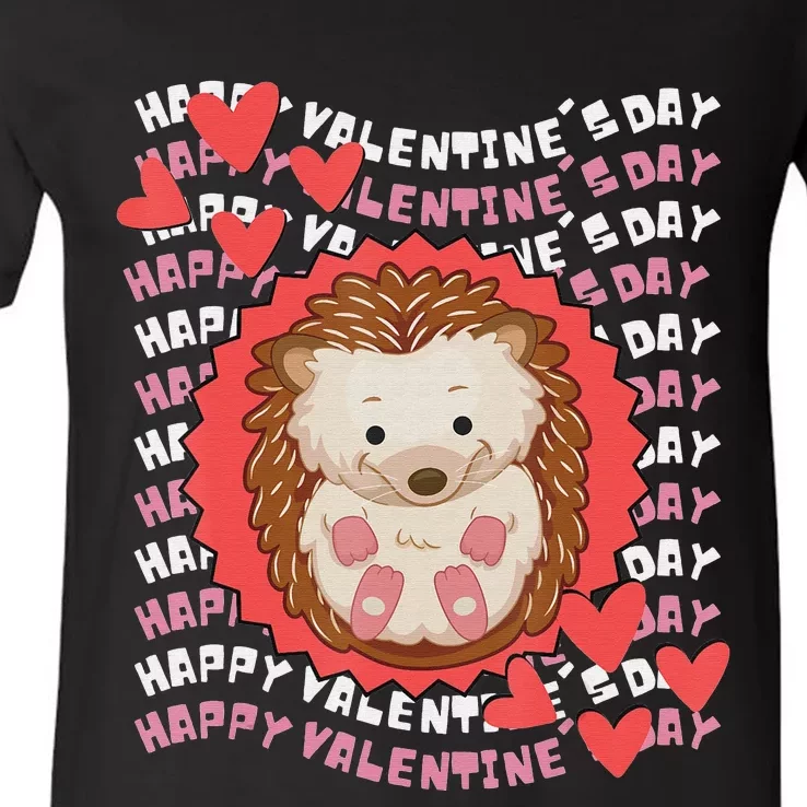 Happy Valentine's Hedgehog Valentine Teacher V-Neck T-Shirt