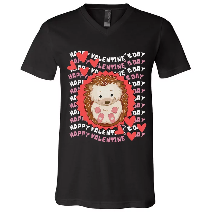 Happy Valentine's Hedgehog Valentine Teacher V-Neck T-Shirt