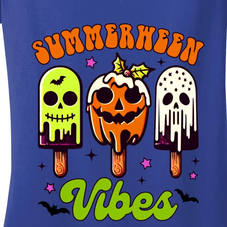 Halloween Vibes Ice Cream Spooky Mama Summerween Vibes Gift Women's V-Neck T-Shirt