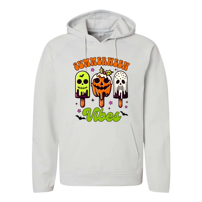 Halloween Vibes Ice Cream Spooky Mama Summerween Vibes Gift Performance Fleece Hoodie