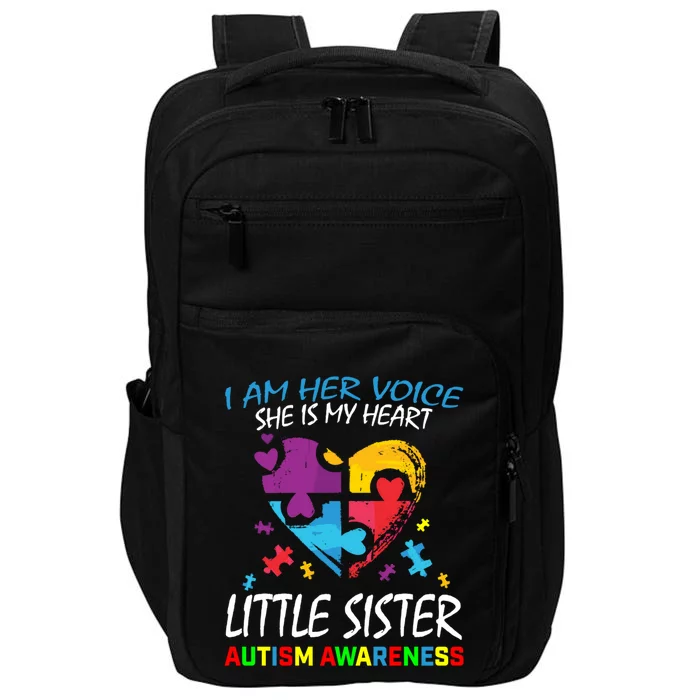 Her Voice My Heart Little Sister Autism Awareness Sibling Cool Gift Impact Tech Backpack