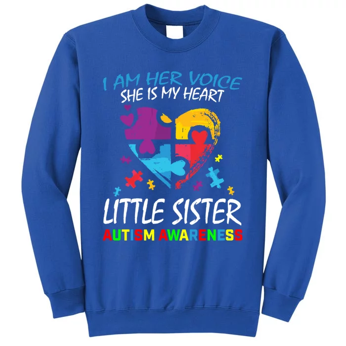 Her Voice My Heart Little Sister Autism Awareness Sibling Cool Gift Tall Sweatshirt