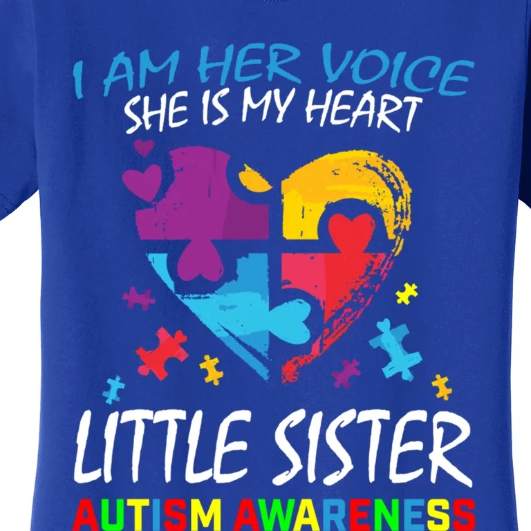 Her Voice My Heart Little Sister Autism Awareness Sibling Cool Gift Women's T-Shirt