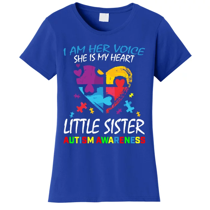 Her Voice My Heart Little Sister Autism Awareness Sibling Cool Gift Women's T-Shirt