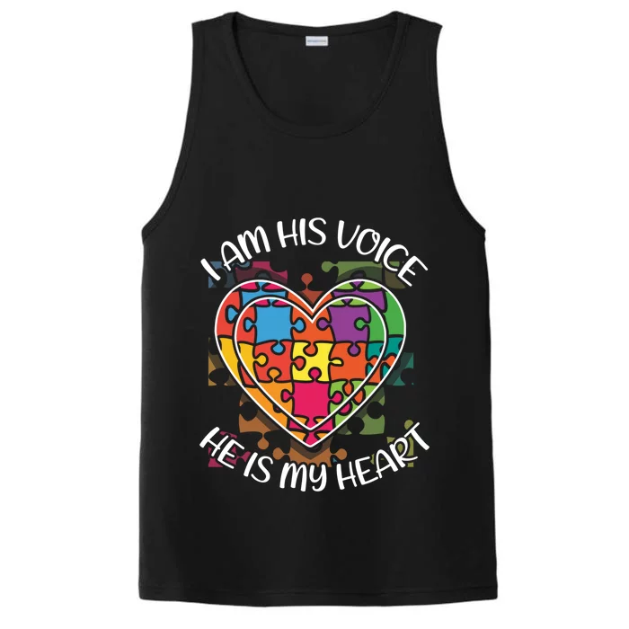 His Voice My Heart Colorful Puzzle April Autism Awareness Cool Gift Performance Tank